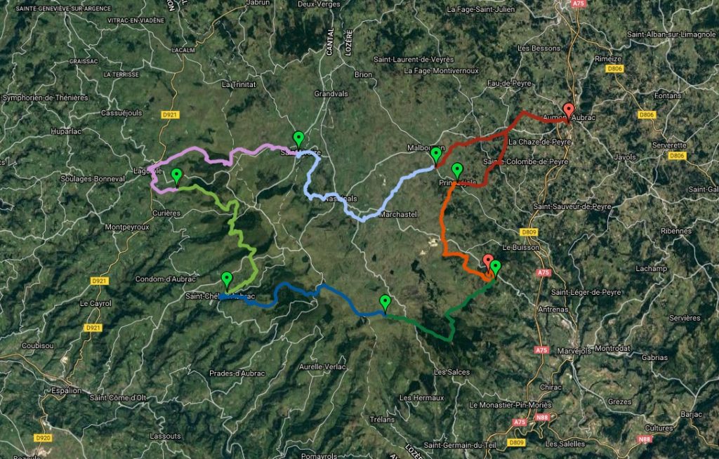 carte topo du tour des Monts d'Aubrac