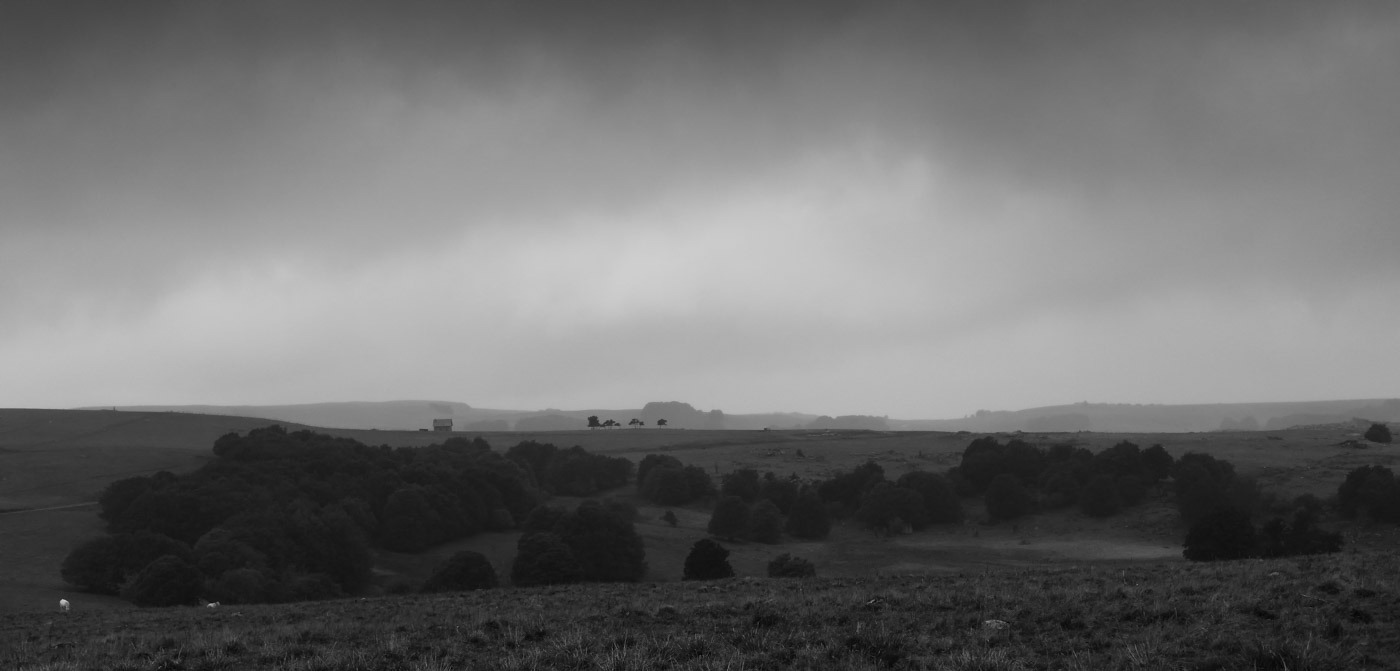 paysage d'Aubrac en noir et blanc