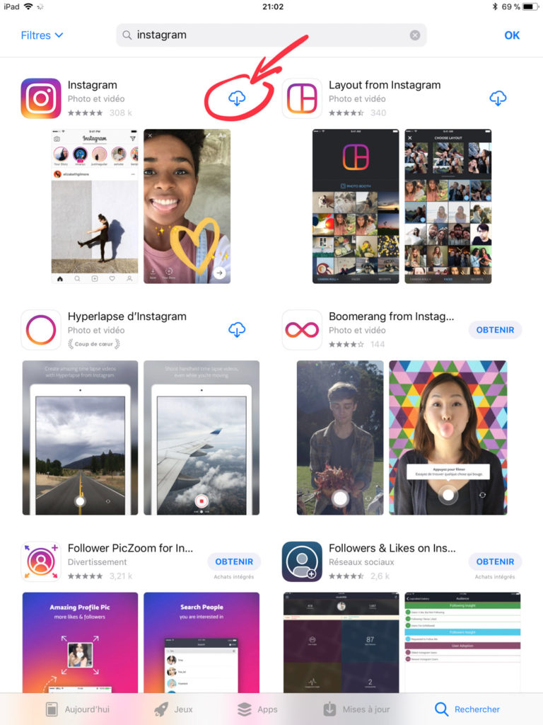 Installer Instagram sur iPad