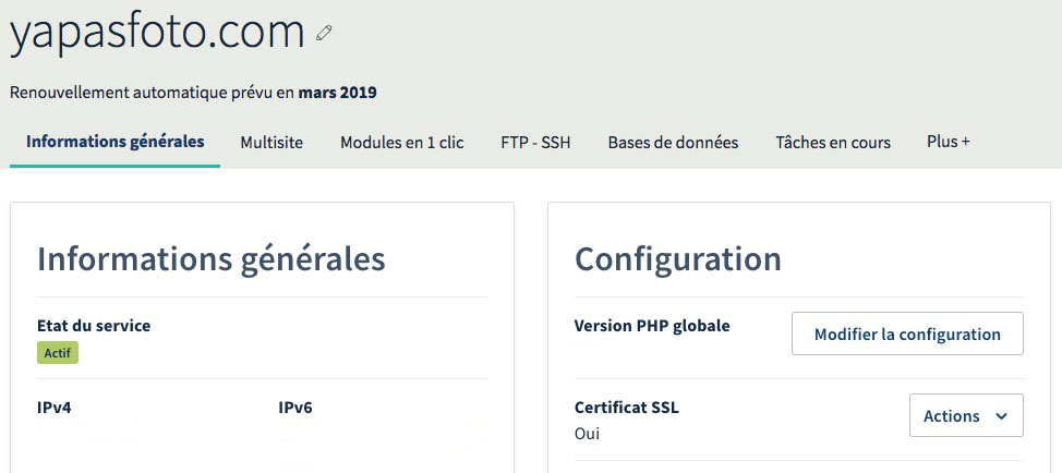 OVH Premier onglet SSL