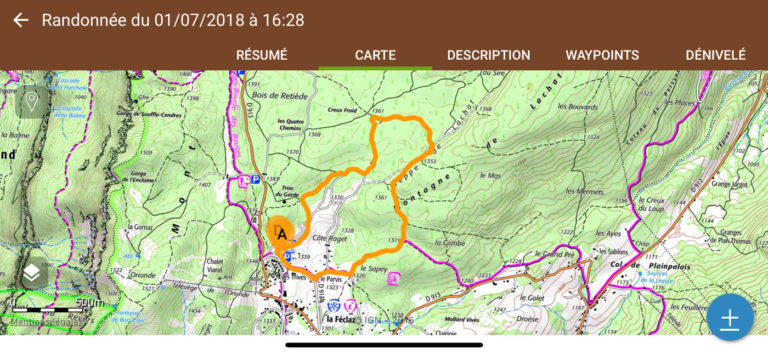 Affichage du parcours réalisé dans Visorando