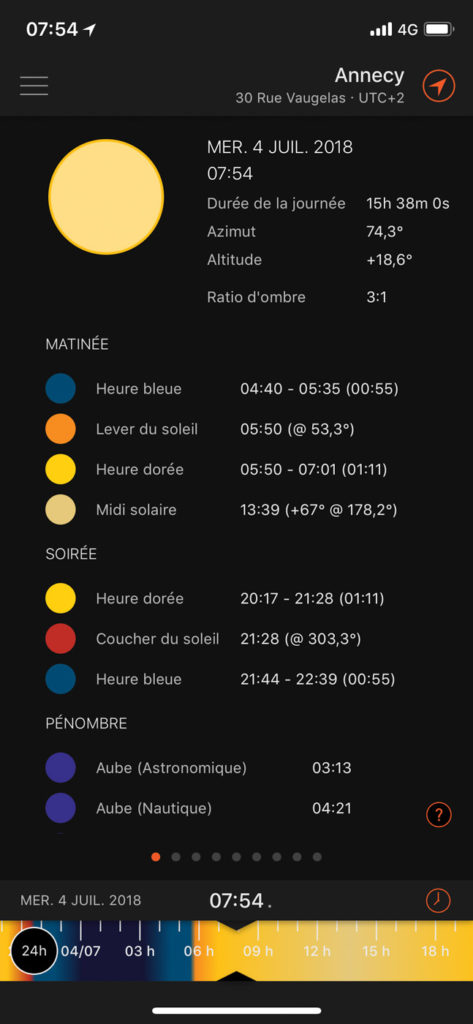 Écran du jour détaillé sur Sun Surveyor