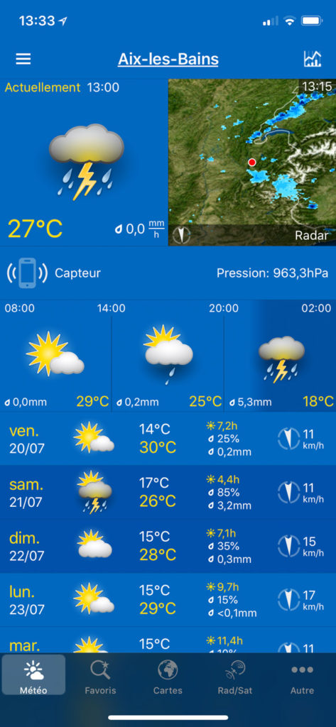 Écran d'accueil Weather Pro