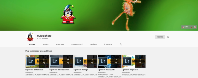 Chaine YouTube OuiOuiPhoto - formation Lightroom