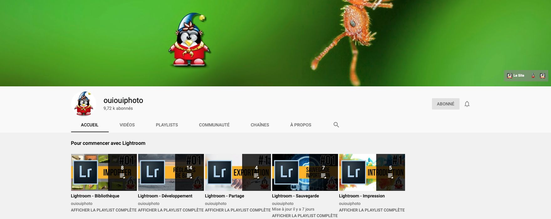 Chaine YouTube OuiOuiPhoto - formation Lightroom
