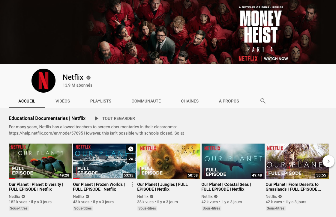 Chaine YouTube de Netflix