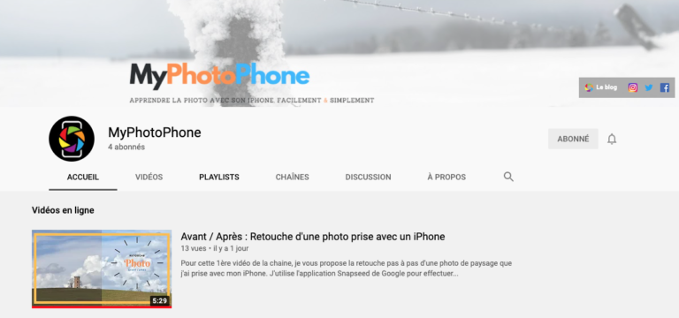 Chaine Youtube de MyPhotoPhone le blog du photographe sur iPhone