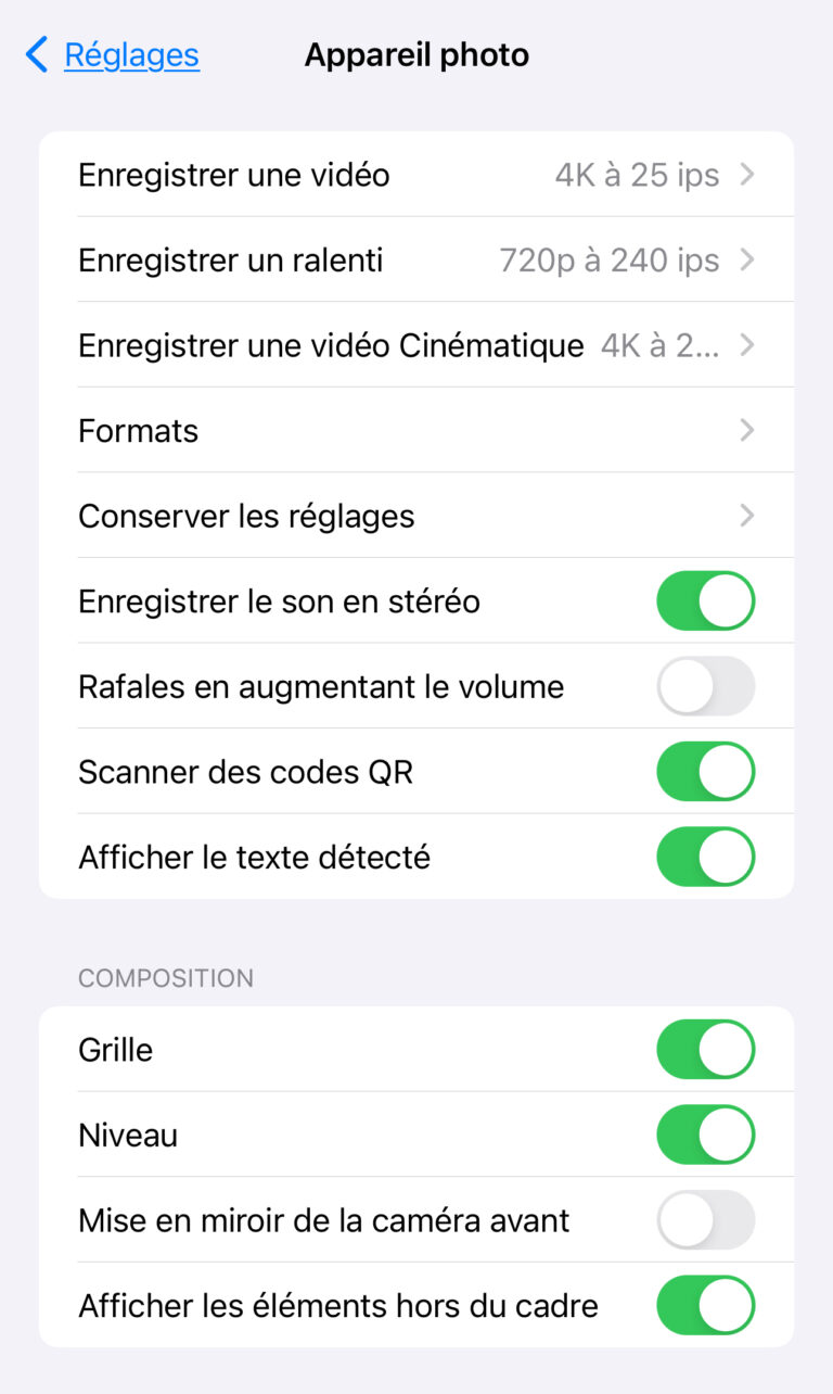 Activer la grille des tiers sur un iPhone